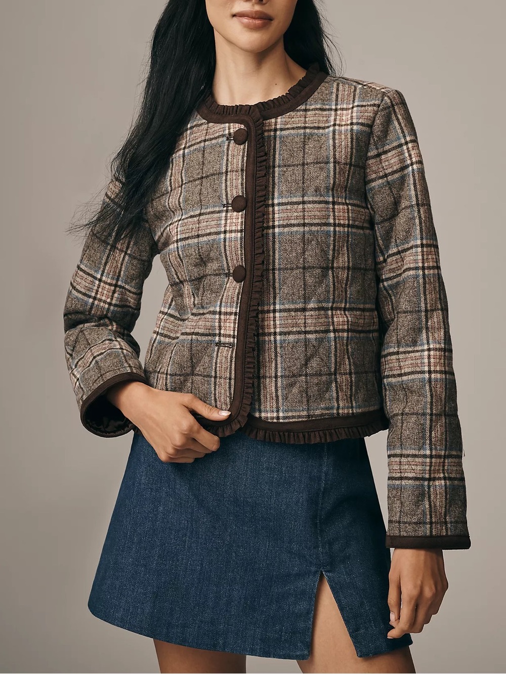 By Anthropologie Quilted Plaid Lady Jacket